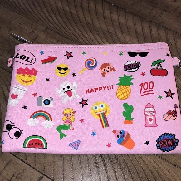 Emoji Clutch 🌈 👻 😎 🌵 🍒 💯 💅 Vegan 🌱 secure Zip closure. - Picture 1 of 16